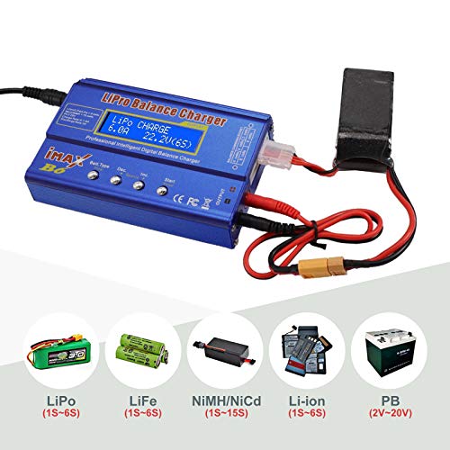 RUIZHI Cargador LiPo de 80 W 6A balance profesional cargador de alta potencia para LiPo/Li-Ion/LiFe (1-6S), NiMH/NiCd (1-15S), cargador RC de LED con fuente de alimentación