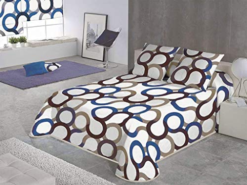 SABANALIA - Colcha Estampada Aros (Disponible en Varios tamaños y Colores), Cama 150-250 x 280, Azul