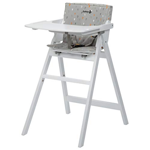 Safety 1st Nordik Trona madera plegable ultra compacto, Asiento para bebés grande y seguro, Bandeja fácil de levantar, Trona de Madera altura resistente y duradera, color Gris claro