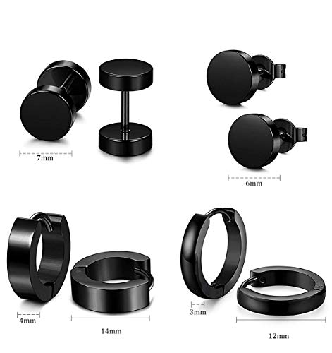 Sailimue 4 Pares 18G Acero Inoxidable Aro Pendientes pour Hombre Mujer Redondos Pendientes Aretes Piercing Oreja Negro