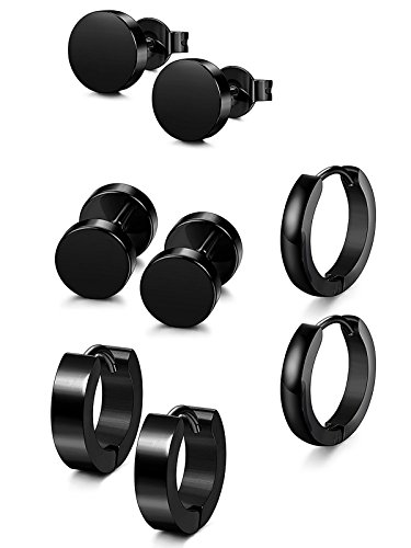 Sailimue 4 Pares 18G Acero Inoxidable Aro Pendientes pour Hombre Mujer Redondos Pendientes Aretes Piercing Oreja Negro