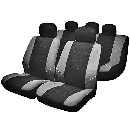 Sakura Merton By0802 - Fundas para Asientos y Reposacabezas de Coche, Juego Completo Universal, Dobladillos Elásticos, Compatibles con Airbags Laterales, Aptos para Lavadora, Color Negro y Gris