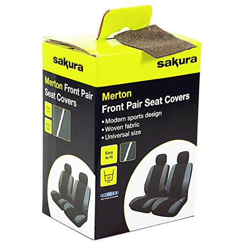 Sakura Merton SS3633 - Fundas para Asientos delanteros y Reposacabezas de Coche, Universales, Dobladillos Elásticos, Compatibles con Airbags Laterales, Aptas para Lavadora, Color Negro y Gris