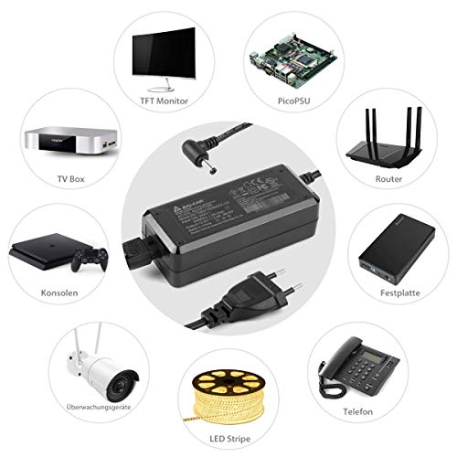 SALCAR 12V 6A Adaptador Fuente de Alimentación 72W para Ordenador Portátil Acer/Toshiba/Fujitsu/Lenovo, TFT LCD Monitores, Router, LED Iluminación, 2-5m Luces de Tira, picoPSU + Cable de Alimentación