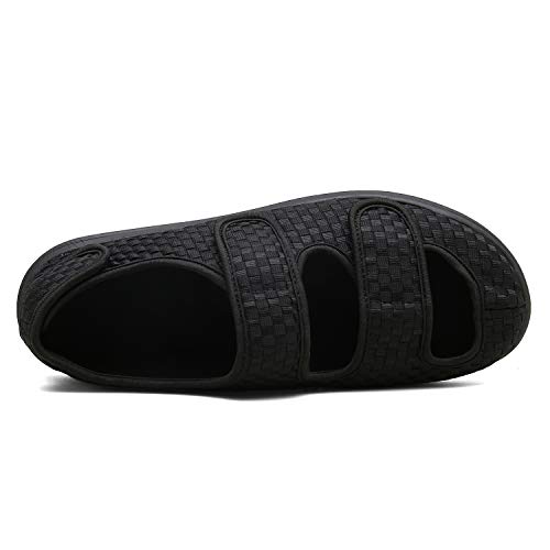 Sandalias Mujer Hombre Zapatillas de Estar por casa Zapatos Diabéticos Respirable Zapatillas Ortopédica para ensanchar Ajustable Cómoda Artritis Edema Zapatos hinchados Negro 40EU