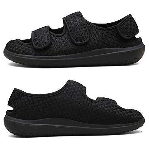 Sandalias Mujer Hombre Zapatillas de Estar por casa Zapatos Diabéticos Respirable Zapatillas Ortopédica para ensanchar Ajustable Cómoda Artritis Edema Zapatos hinchados Negro 40EU