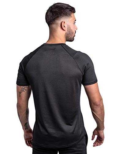 Satire Gym - Camiseta Deportiva Ajustada para Hombre/Camiseta Deportiva Estrecha y de Secado rápido, Camiseta Transpirable/Apta como Camiseta de Fitness y Culturismo.(Negro, S)