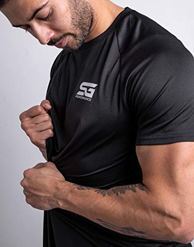 Satire Gym - Camiseta Deportiva Ajustada para Hombre/Camiseta Deportiva Estrecha y de Secado rápido, Camiseta Transpirable/Apta como Camiseta de Fitness y Culturismo.(Negro, S)