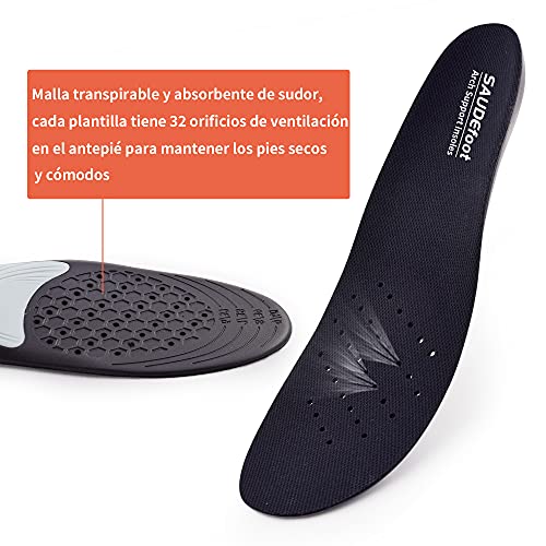 SAUDEfoot Plantillas ortopédicas para soporte de arco para hombres y mujeres, plantillas acolchadas para fascitis plantar, cómodas, suaves y transpirables (mujeres UK6 - 10 / EU37 - 41)