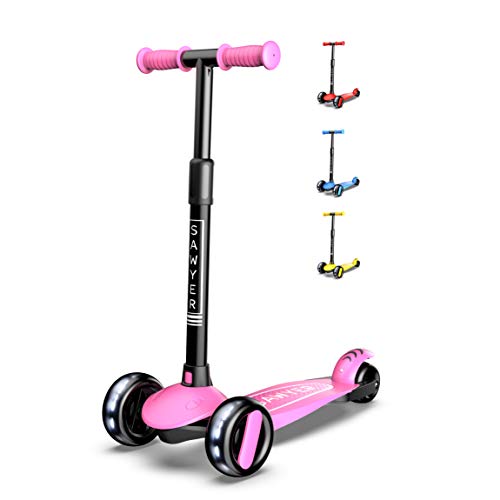 Sawyer - Patinete Ajustable Ruedas LED - Niños 2 a 8 Años (Rosa)