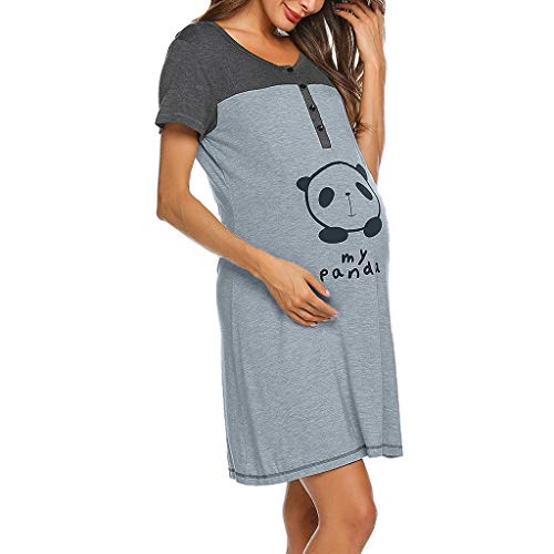 Sayla Ropa Premamá Verano de Mujer Vestidos Lactancia Embarazo Maternidad Manga Corta Linda ImpresióN CamisóN De EnfermeríA Vestido De Lactancia Ropa De Dormir