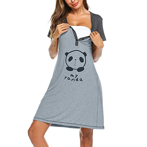 Sayla Ropa Premamá Verano de Mujer Vestidos Lactancia Embarazo Maternidad Manga Corta Linda ImpresióN CamisóN De EnfermeríA Vestido De Lactancia Ropa De Dormir