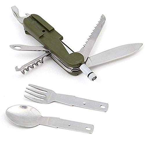 Schneespitze Vajilla Al Aire Libre,Cubiertos Plegables,Picnic Tenedor Cuchara Multifuncional Cubiertos Plegables,Camping Tool Plegable y Desmontable