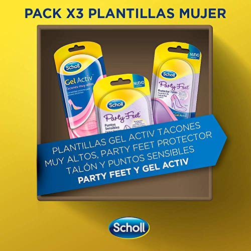 Scholl Gel Activ pack de 3 plantillas para tacones, total 1 par (2 Plantillas) tacones muy altos + 2 almohadillas protección talón + 6 almohadillas puntos sensibles y rozaduras