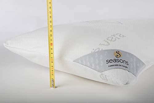 Seasons- Almohada viscoelastica de 150 cms, Antiácaros y Antibacterias , tejido Aloe vera hilo de plata. Doble funda