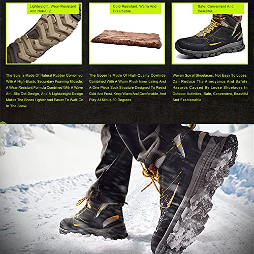 Sebasty Botas de Nieve para Hombre,Gamuza para Hombre Botas de Invierno con Piel Botas de Nieve CáLidas para Hombre Calzado Casual para Exteriores,Piel de Vacuno de Gamuza Repelente Al Agua,Brown-44