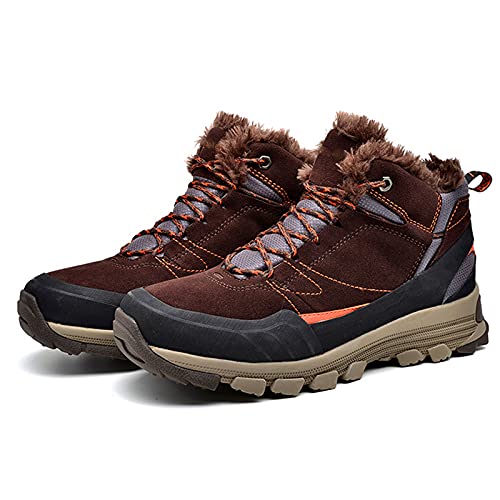 Sebasty Botas de Nieve para Hombre,Gamuza para Hombre Botas de Invierno con Piel Botas de Nieve CáLidas para Hombre Calzado Casual para Exteriores,Piel de Vacuno de Gamuza Repelente Al Agua,Brown-44