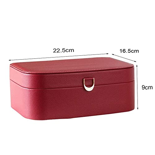 SENWEI Joyero de Piel sintética para Mujer Mini con Espejo Cofre de joyería para Anillos Pendientes Collar Caja de baratija roja