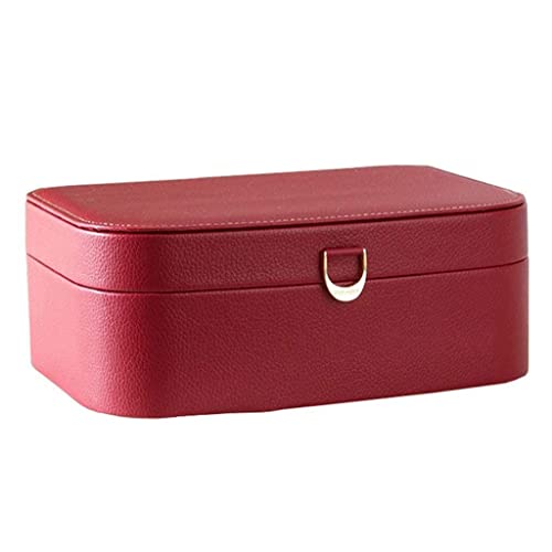 SENWEI Joyero de Piel sintética para Mujer Mini con Espejo Cofre de joyería para Anillos Pendientes Collar Caja de baratija roja