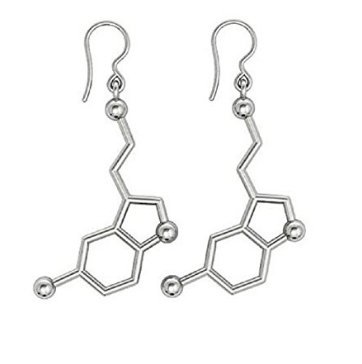 Serotonina Molécula Pendientes-Estructura Molecular de Serotonina en la palanca Espalda Orejillas-Regalo para el científico empaquetado con serotonina Descripción