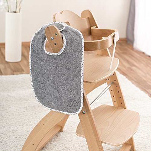 Set de 2 baberos para bebé Wörner - baberos de rizo con botón a presión ajustable | extra largo, absorbente, Certificado OekoTex - 100% algodón - Estrellas Gris