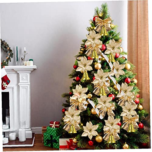 Set de flores de Navidad Decoración de flores artificiales con bow Snow Capt Camp Bell Conector Clip Hermosa Aspecto 120pcs Golden