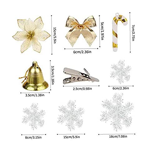 Set de flores de Navidad Decoración de flores artificiales con bow Snow Capt Camp Bell Conector Clip Hermosa Aspecto 120pcs Golden