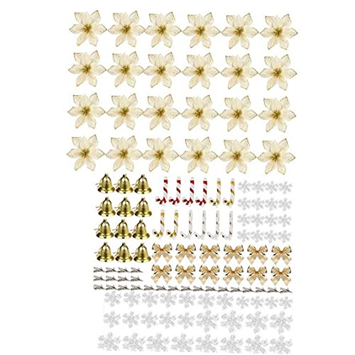 Set de flores de Navidad Decoración de flores artificiales con bow Snow Capt Camp Bell Conector Clip Hermosa Aspecto 120pcs Golden