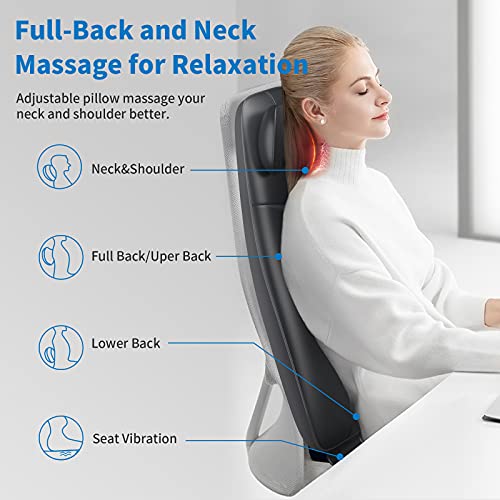 Shiatsu Respaldo de Masaje con Calor, RENPHO Masajeador Espalda y Cuello Profundo, Intensidad Regulable Vibración Cojín de Asiento, Silla de Masaje para Toda la Espalda, Cintura, Caderas - Negro