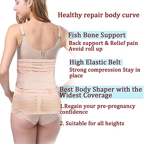 SHYL~JIER Postparto vientre Wrap 3 en 1 Post Parto Apoyo Recuperación – Cinturón de vientre, cintura/pelvis para mujer, moldeador de cuerpo de barriga bandido cintura faja (mediano, beige)