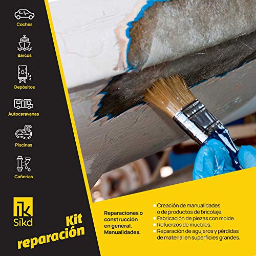 Sikd - Kit Reparación Fibra de Vidrio y Resina de Poliéster 1kg para Embarcaciones, Piscinas, Depósitos, Caravanas, Tuberías, Carrocerías Coches, Motos, Esculturas, Moldes