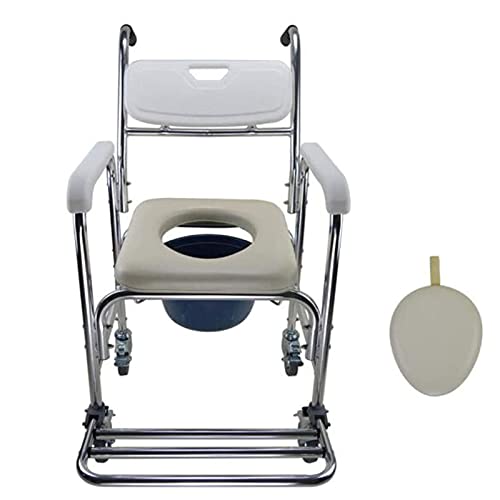 Silla con inodoro 4 en 1/Con silla de inodoro con ruedas Silla de ruedas Silla de transporte para ducha Baño Taburete de baño Frenos de 4 ruedas (360 °) Inodoro móvil Anciano Discapacitado 276 Lb Obe