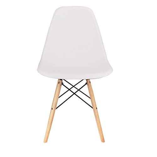 Silla de comedor simple casa respaldo silla de escritorio hierro forjado madera maciza pintura galvanoplastia silla multiusos (4 piezas conjuntos) (Blanco-)