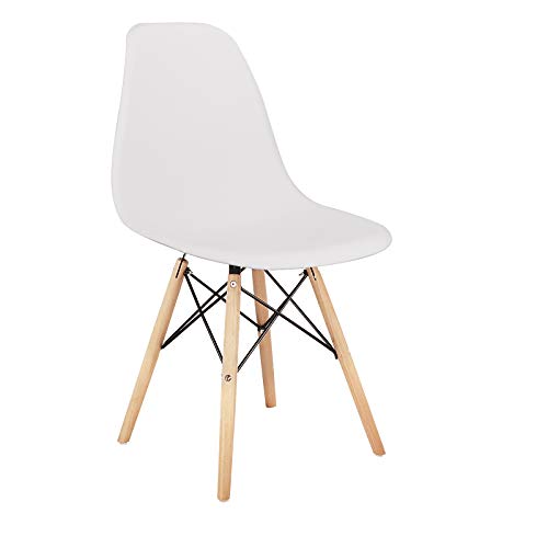 Silla de comedor simple casa respaldo silla de escritorio hierro forjado madera maciza pintura galvanoplastia silla multiusos (4 piezas conjuntos) (Blanco-)