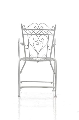 Silla de Terraza de Hierro Antiguo Sheela | Silla de Metal con Reposabrazos Arqueados | Silla de Jardín Estilo Medieval | Color, Color:Blanco Envejecido