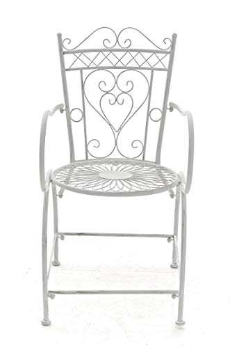 Silla de Terraza de Hierro Antiguo Sheela | Silla de Metal con Reposabrazos Arqueados | Silla de Jardín Estilo Medieval | Color, Color:Blanco Envejecido