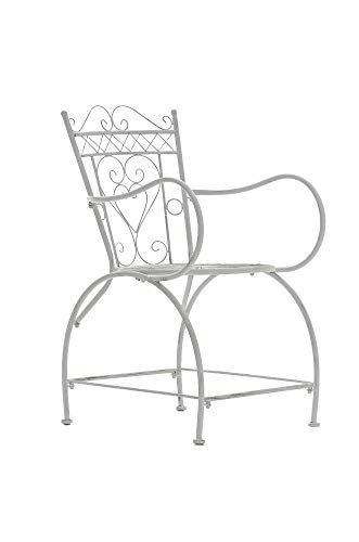 Silla de Terraza de Hierro Antiguo Sheela | Silla de Metal con Reposabrazos Arqueados | Silla de Jardín Estilo Medieval | Color, Color:Blanco Envejecido