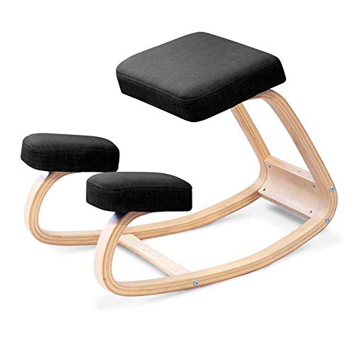 Silla Ergonómica Para Arrodillarse, Taburete De Madera Con Postura De Corrección De La Espalda Para Oficina Y Hogar, Asiento Para Arrodillarse Con Cojines Ortopédicos Suaves Para Las Rodillas,Negro