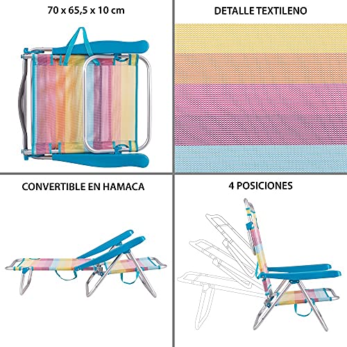 Silla Playa Baja con 4 Posiciones de Aluminio y textileno Multicolor Rainbow de 61x47x80 cm