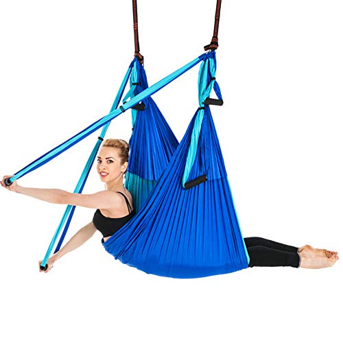 Sinbide Hamaca de Yoga, 250 * 150cm, Columpio Trapecio Set, 6 manivelas Columpio para Yoga, para Yoga Aéreo, Carga de 600 kg, Tafetán de Nailon, Antigravedad (Azul)