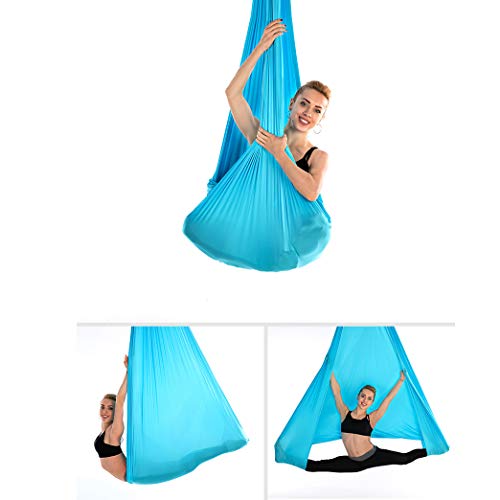 Sinbide Hamaca de Yoga Aerial Juego de Columpio de Yoga Aéreo con Accesorios para Gimnasio Antigravedad Yoga Trapecio Hamaca Swing Yoga Trapecio Plano para Pilates Fitness (Azul, 500x280mm)