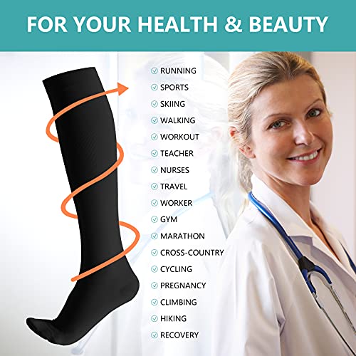 Sinocare Calcetines de Compresión para Hombres y Mujeres, 3 Pares de Medias de Compresivos Médica，23-32mmHg，Adecuado para Deportes, Correr, Viajes, Recuperación，Embarazo,S-M