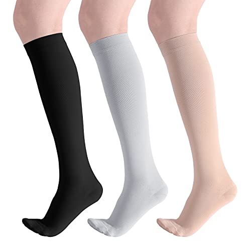 Sinocare Calcetines de Compresión para Hombres y Mujeres, 3 Pares de Medias de Compresivos Médica，23-32mmHg，Adecuado para Deportes, Correr, Viajes, Recuperación，Embarazo,S-M