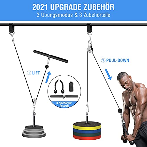 Sistema de Polea para Gimnasio, DIY Accesorio de máquina con Cuerda de Tríceps y Barra de Pulldown, Fitness en Casa para Flexiones de Bíceps, Extensiones de Tríceps, Desarrollo Muscular