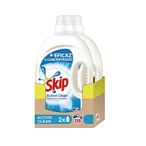 Skip Active Clean Detergente Líquido para Lavadora - Paquete de 2 x 60 lavados - Total: 120 lavados