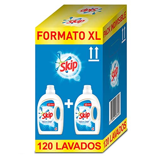 Skip Active Clean Detergente Líquido para Lavadora - Paquete de 2 x 60 lavados - Total: 120 lavados