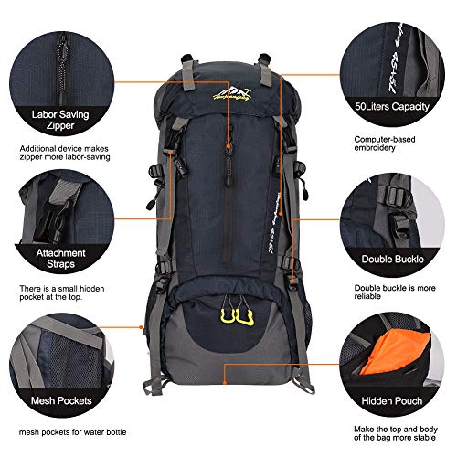 SKYSPER 50L Mochilas de Senderismo al Aire Libre Mochila de Senderismo Macutos Impermeable Ergonómica para Viajes Excursiones Acampadas Trekking