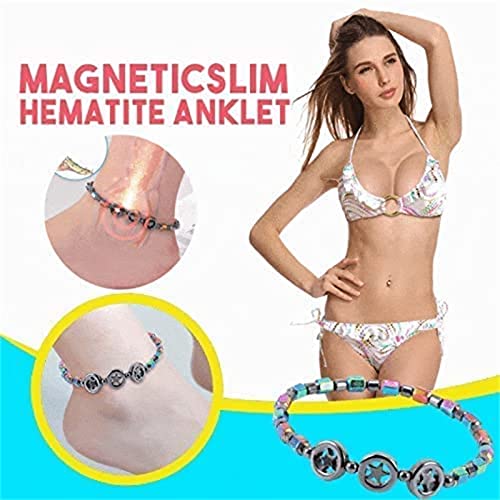 Slimming Magnet Hematite Anklet, Tobillera Magneticslim Hematite, Tobillera De Piedra Magnética Natural Star, Tobillera Antiinflamatoria (3Pcs)