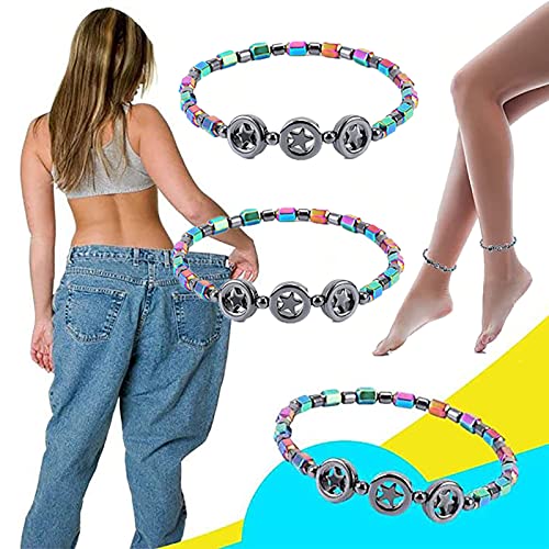 Slimming Magnet Hematite Anklet, Tobillera Magneticslim Hematite, Tobillera De Piedra Magnética Natural Star, Tobillera Antiinflamatoria (3Pcs)