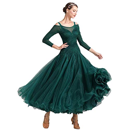 Sling Manga Larga Competición Dial Ropa De Baile De Manga Larga Waltz Tango Vestidos De Competencia Suave (Color : Green, Size : M)